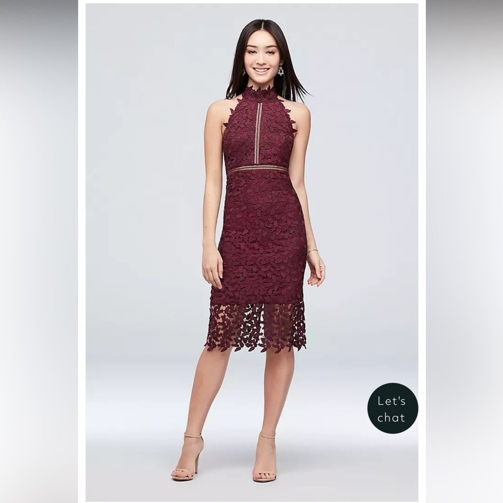 BARDOT Short Lace High-Neck Purple Dress with Illusion Details Sz 8